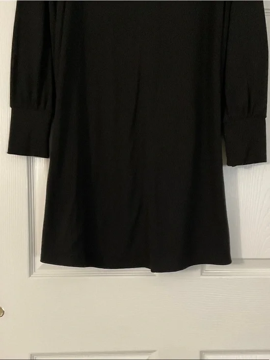 LOFT Black Long-Sleeve Shift Dress with Shoulder Buttons - Picture 4 of 4